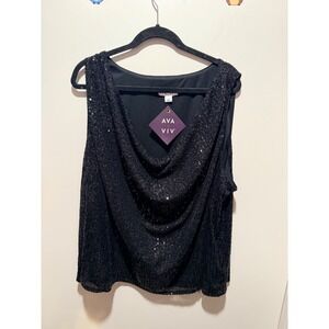 Ava & Viv Womens 4X Black Sequin Cowl Neck Tank Top Sleeveless‎ Plus Size NWT